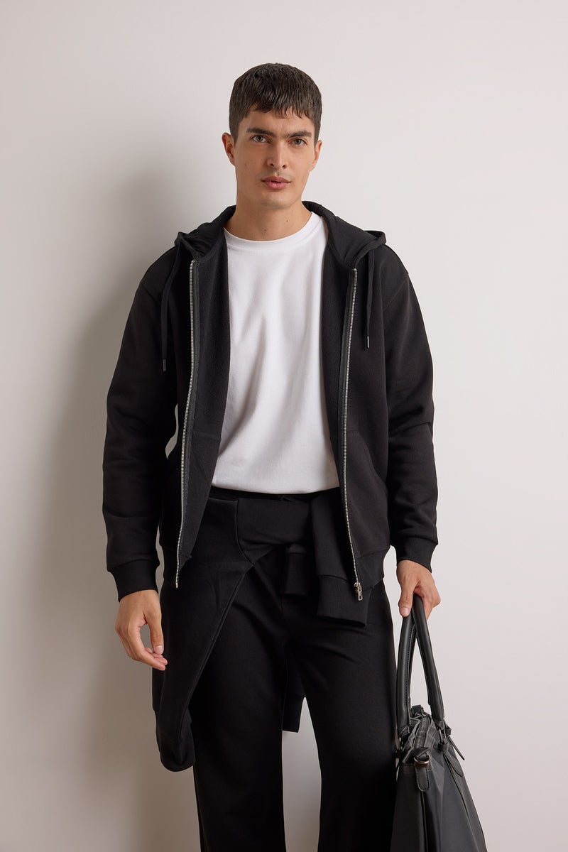 DeFacto Black Man Comfort Fit Hooded Soft Lining Basic Sweatshirt Casual - Image 3